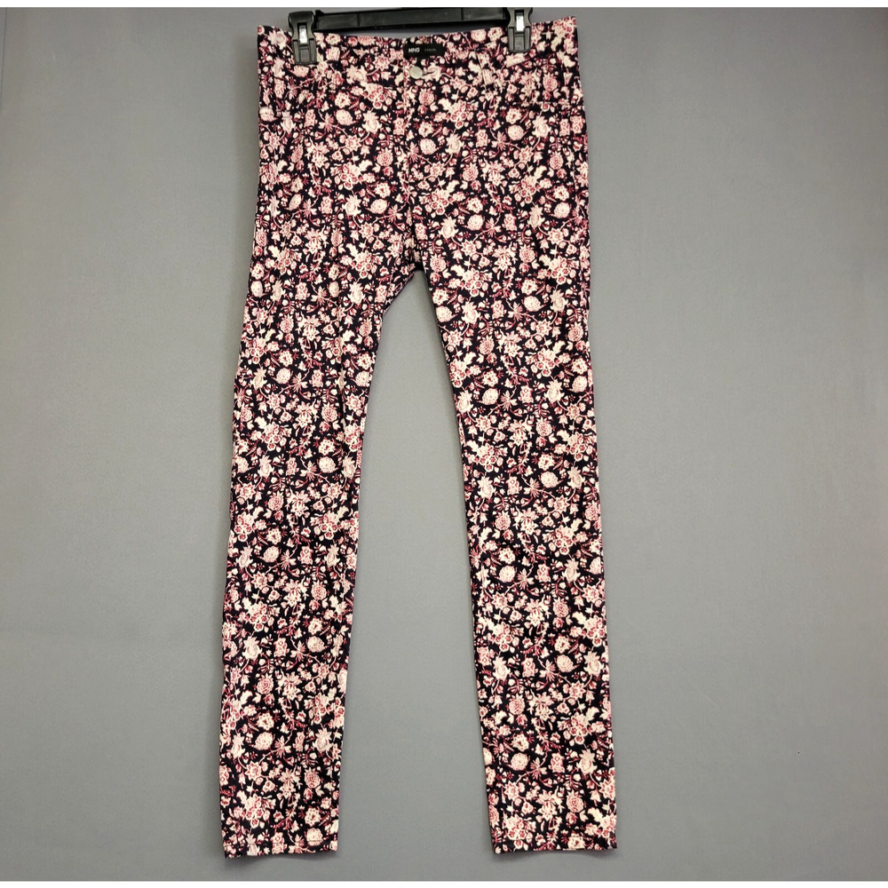MNG Mid-Rise Causal Straight‎ Leg Pants Womens 6 Black Pink Floral Tapered Leg